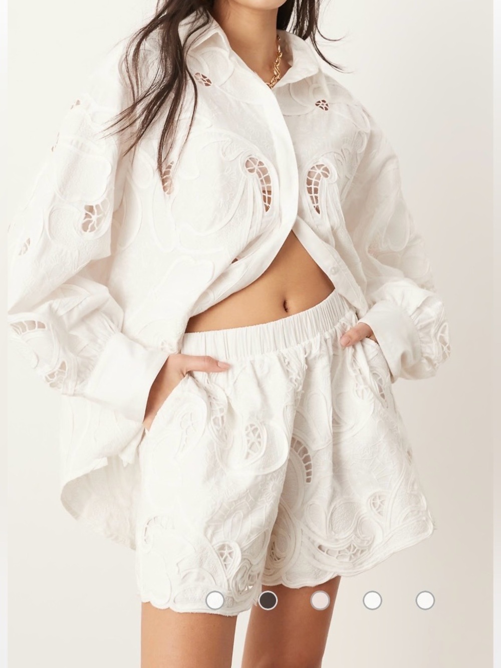 ASOS White High-Waist Embroidered Scallop Hem Shorts